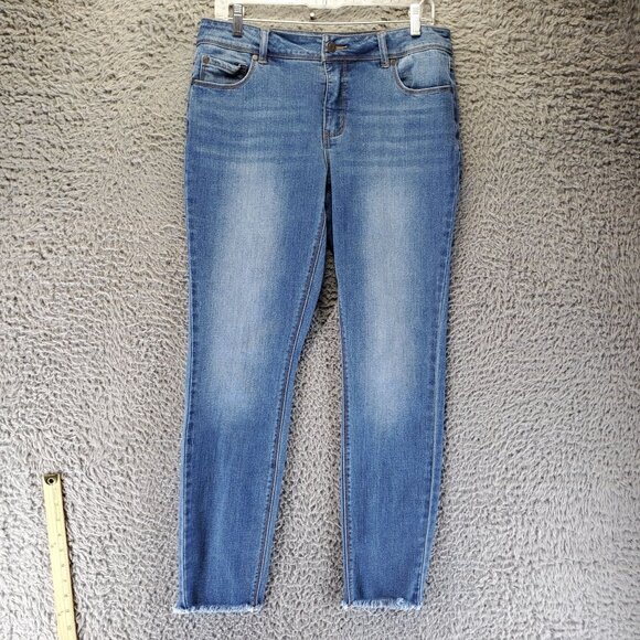 Cato Jeans Womens Size 10 Blue Skinny Frayed Hem Stretch Denim - Picture 1 of 13